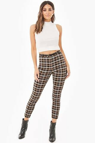 Belted Plaid Cropped Pants | Forever 21 (US)