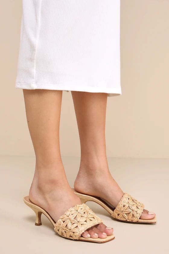 Dethalia Straw Raffia Kitten Heel Slide Sandals | Lulus