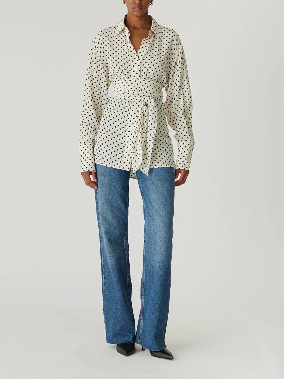 Polka Dot Silky Wrap Shirt | Rebecca Taylor