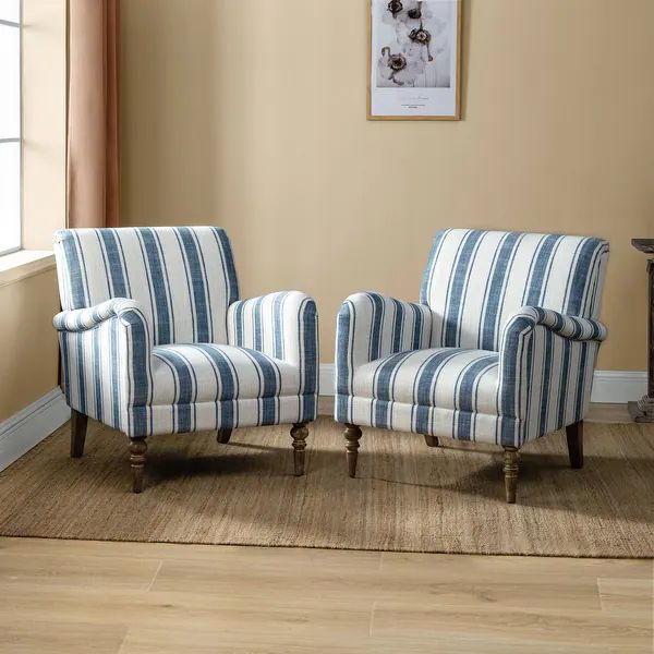 Iberian Upholstered Amchair with Wooden Base,Set of 2 - NAVY | Bed Bath & Beyond