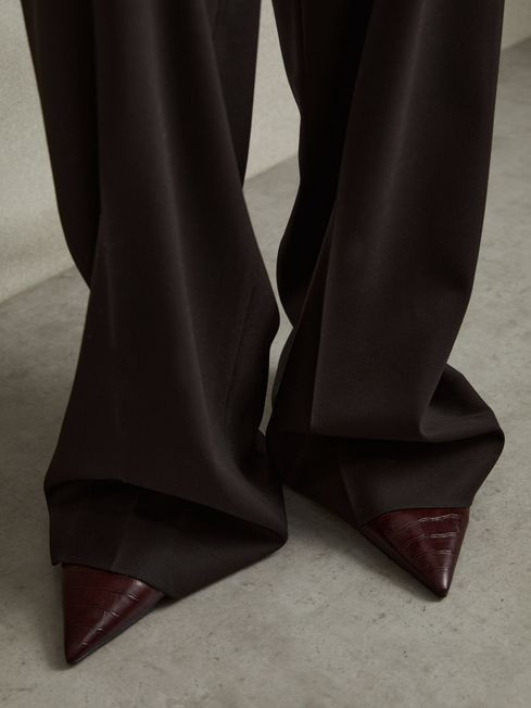 Aubrey Oxblood Leather Slingback Ballerina Pumps | Reiss UK