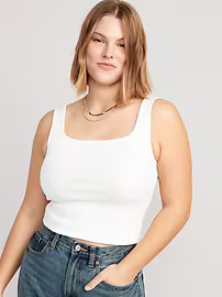 Fitted Square-Neck Ultra-Cropped Rib-Knit Tank Top for Women | Old Navy (US)