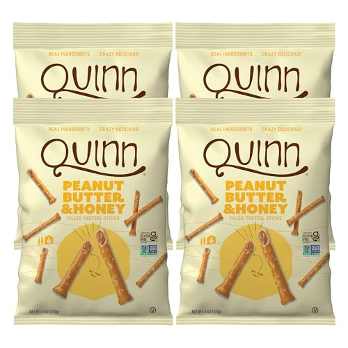 Quinn Snacks Peanut Butter & Honey Filled Pretzel Sticks - Gluten Free Snack, Sweet & Salty, Made with Real Natural Ingredients, Peanuts, Sorghum, & Root Vegetables, Dairy Free - 6 oz (Pack of 4) | Amazon (US)