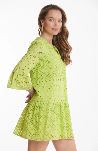 Isla Eyelet Skimmer Dress - Bright Chartreuse | tyler boe