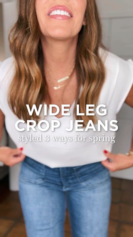 Viral wide leg crop jeans styled 3 ways for spring.

I went down a size in these, but I recommend sticking with your true size. They are super stretchy, but they do not stretch out. . I’ll be returning mine for my true size, but I wanted to go ahead and share these because they are so good. They’re so comfortable, they come in several different washes as well as linen  and cotton.

I stalled in with three different tops from Gibsonlook and their white double breasted blazer to give you outfit ideas for spring .
I’m wearing my size medium in the tops and blazer . All of these pieces can be dressed up or down and can be mixed and matched with several different pieces to create tons of different outfits..

You can use my code DELPHAJEWEL10 to save 10% off your purchase at Gibsonlook.



#LTKover40 #LTKstyletip