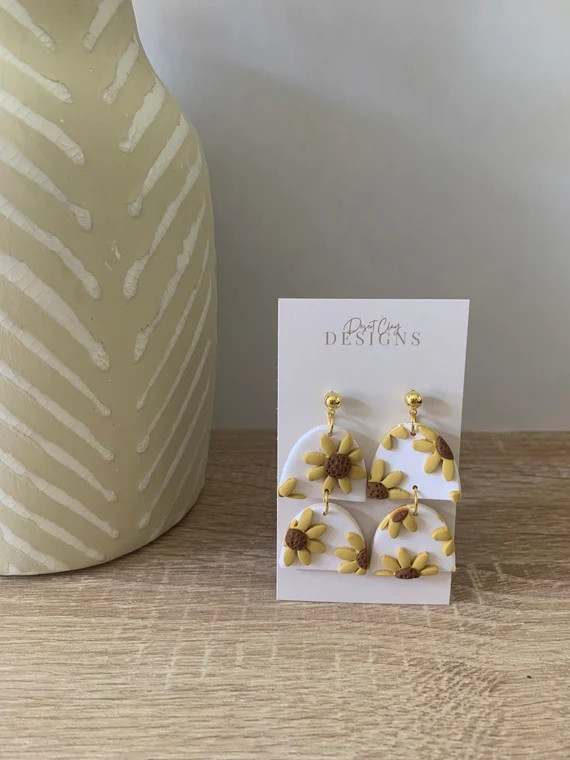 Sunflower Arches - Muted Yellow | Polymer Clay Earrings | Summer Earrings | Sunflower| Boho | Neu... | Etsy (US)