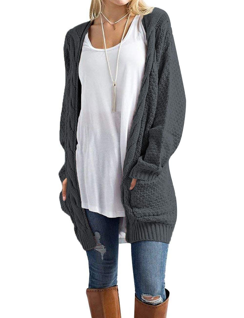 OmicGot Women's Long Sleeve Open Front Chunky Cable Knit Loose Cardigan Sweater | Amazon (US)