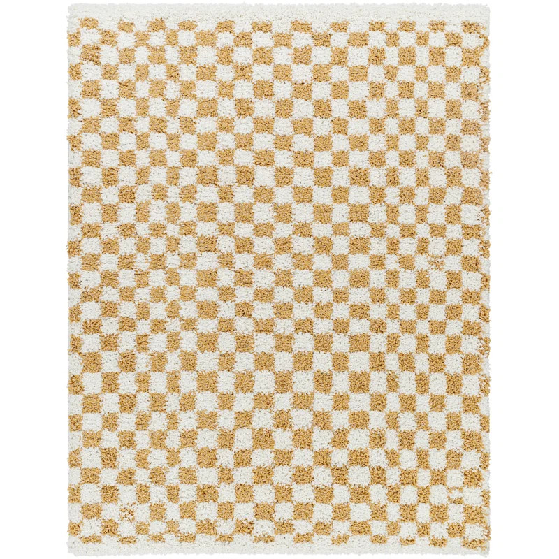 Bundi Rectangle Checkered Machine Woven Polyester Area Rug in Yellow/White | Wayfair North America
