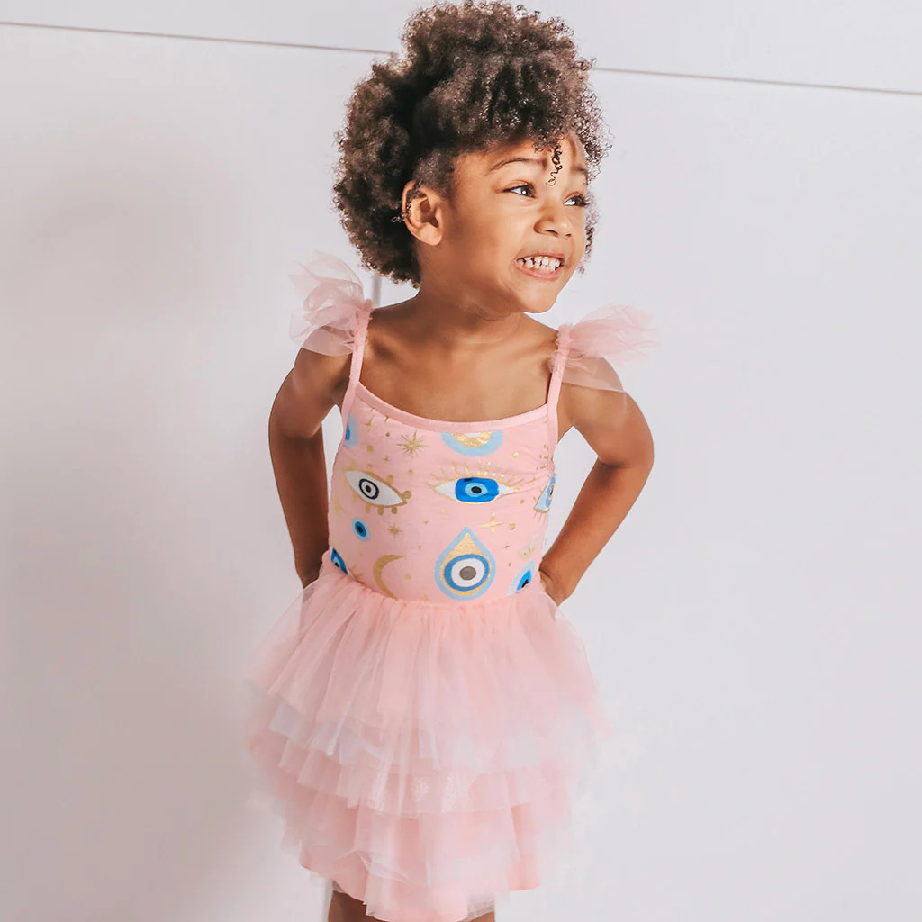 Evil Eye Pink Ruffled Smocked Girl Tulle Dress | Posh Fiona | Posh Peanut