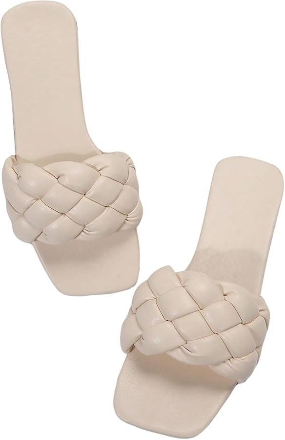 Verdusa Women's Braided Sandals Square Open Toe Slides Sandals Summer Shoes | Amazon (US)