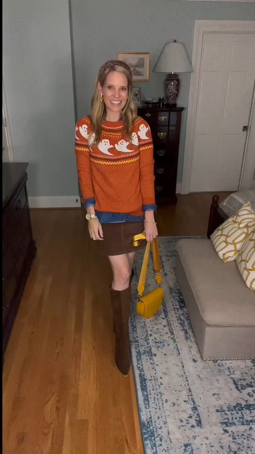 Boo-tiful & cozy 🎃 This ghost-print turtleneck sweater is the ultimate festive piece for fall! I layered it over a denim button-front shirt for a cute preppy touch, paired with a corduroy mini skirt + knee-high boots for a chic fall outfit. The pop of color from my yellow crossbody bag makes the whole look fun and playful! 🧡

For accessories, I added a leopard headband for texture and my favorite candy corn earrings 🍬—the perfect seasonal detail. Whether you’re heading to a pumpkin patch, school party, or just want a festive everyday look, this outfit is comfy, affordable, and so on theme.

🛍️ Shop my whole look below—Amazon & Walmart finds mixed with fun seasonal BaubleBar + Kendra Scott jewelry. Stylish, festive, and under budget!

✨ : Halloween sweater outfit, ghost sweater Amazon, cozy fall style, festive fall fashion, candy corn earrings, corduroy skirt fall outfit, knee-high boots outfit, affordable fall fashion finds, cute Halloween outfit for moms


#LTKItBag #LTKFindsUnder50 #LTKShoeCrush

#LTKShoeCrush #LTKFindsUnder50 #LTKFindsUnder100