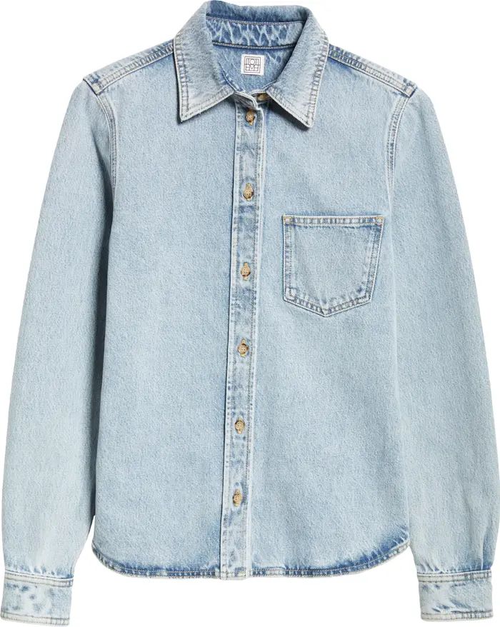 TOTEME Fitted Organic Cotton Denim Button-Up Shirt | Nordstrom | Nordstrom