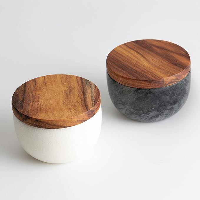 Marble Salt and Pepper Bowls Salt Box Salt Cellar Set solid natural Wood Cover large capacity sal... | Amazon (US)