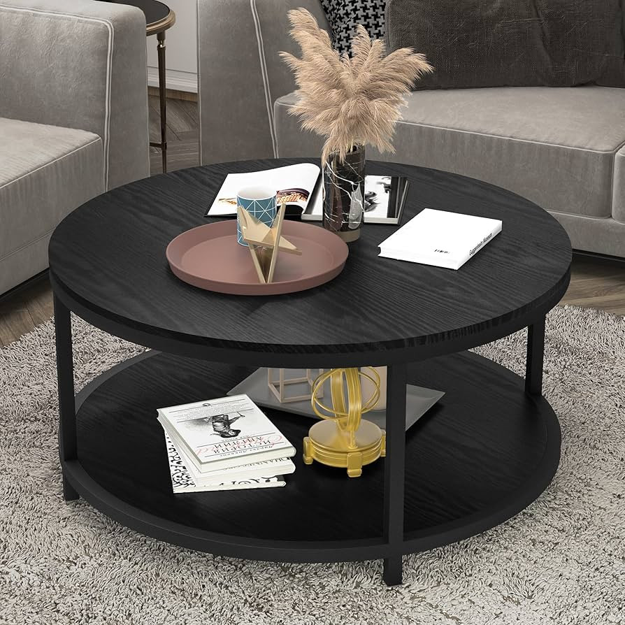 NSdirect 36 inches Round Coffee Table, Rustic Wooden Surface Top & Sturdy Metal Legs Industrial S... | Amazon (US)
