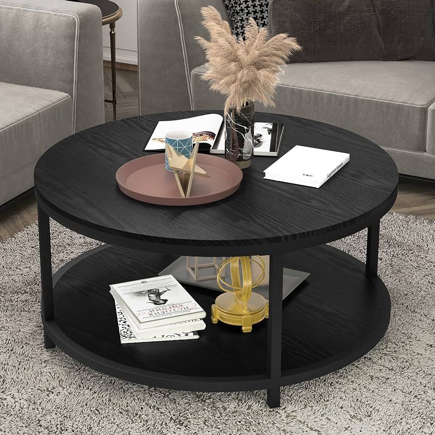 Amazon.com: NSdirect 36 inches Round Coffee Table, Rustic Wooden Surface Top & Sturdy Metal Legs ... | Amazon (US)