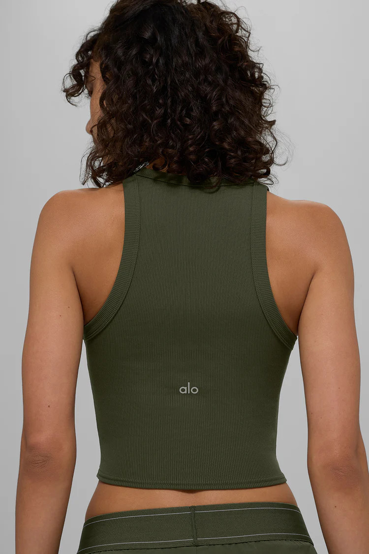 Goddess Ribbed Go-To Tank - Green Olive | Alo Yoga (US)