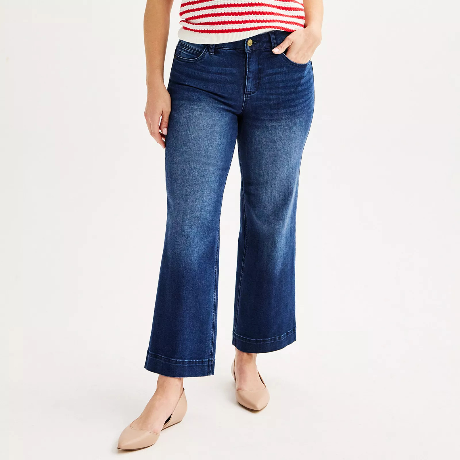 Women's Draper James Wide-Leg Crop Pants, Size: 10, Dark Blue | Kohl's