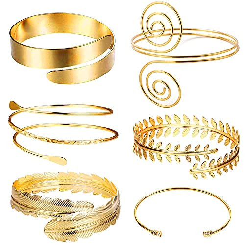 EIELO 6Pcs Arm Cuff Bracelets Gold Upper Arm Band Cuff Bracelet for Women Adjustable Armband Bangle Set | Amazon (US)