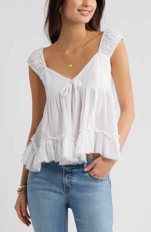 BP. Cap Sleeve Cotton Babydoll Top in White at Nordstrom, Size Large | Nordstrom