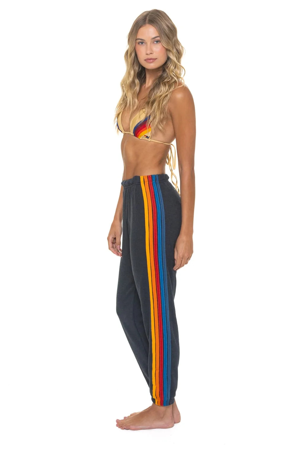 Women's 5 Stripe Sweatpants Charcoal - Luxury Joggers | Aviator Nation | Aviator Nation