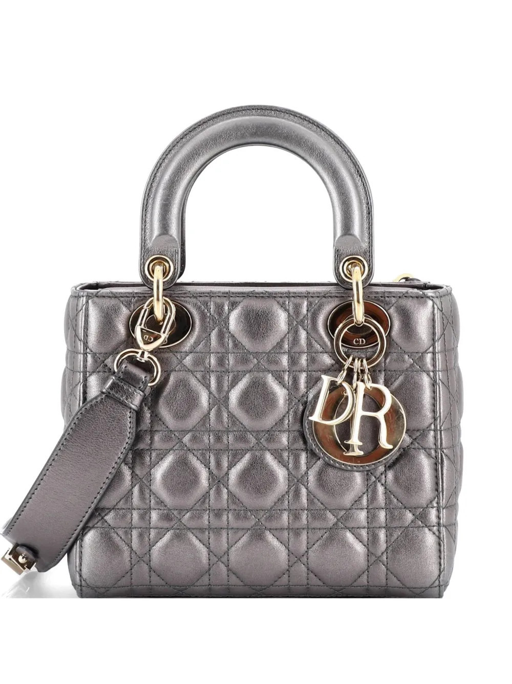 Christian Dior Pre-Owned My ABCDior Lady Dior Bag Metallic Cannage Quilt Leather shoulder bag - Grey | Farfetch Global