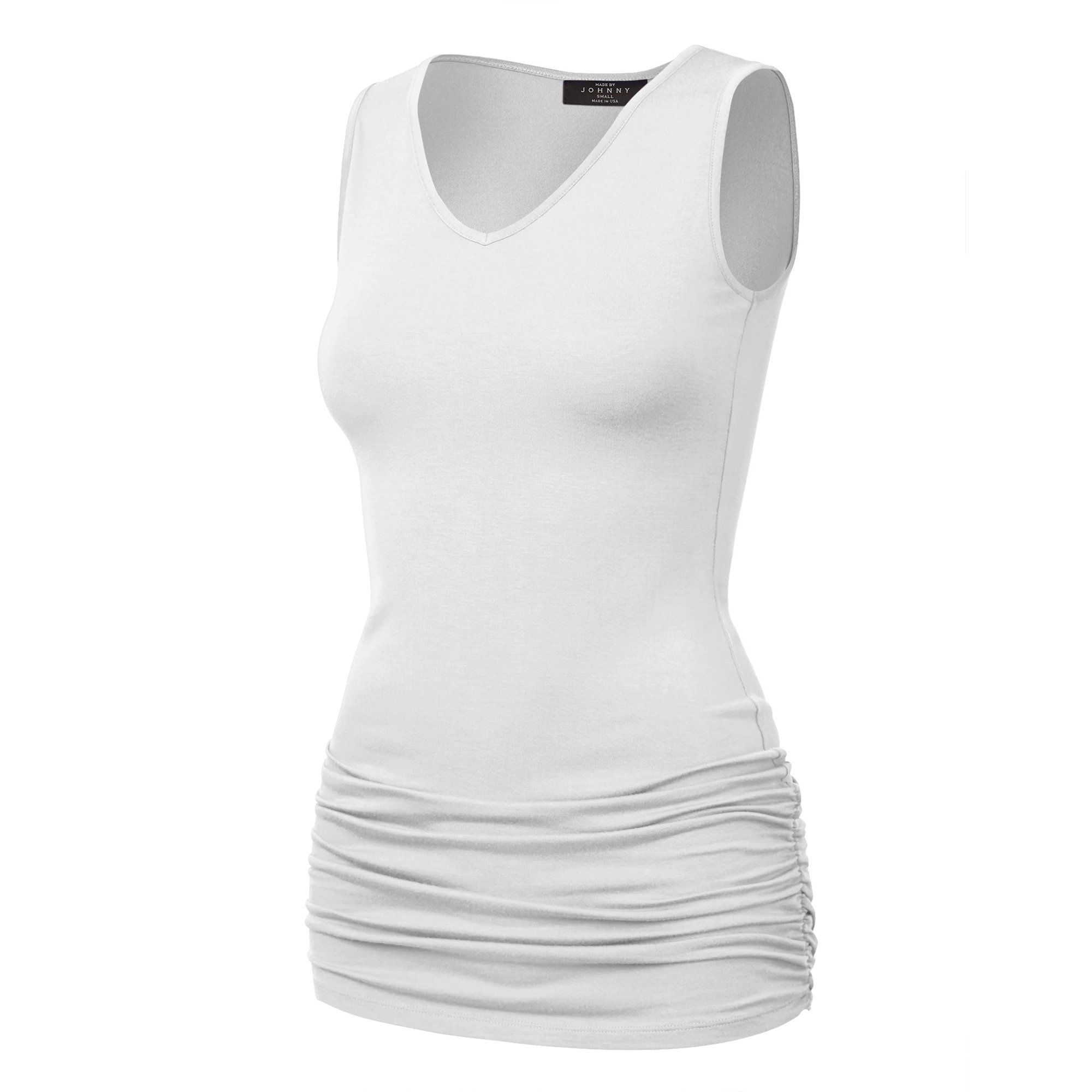 MBJ WT1101 Womens Basic Extra Long Tunic Tank Top with Side Shirring L WHITE | Walmart (US)