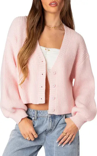 EDIKTED Sabrina Balloon Sleeve Crop Cardigan | Nordstrom | Nordstrom
