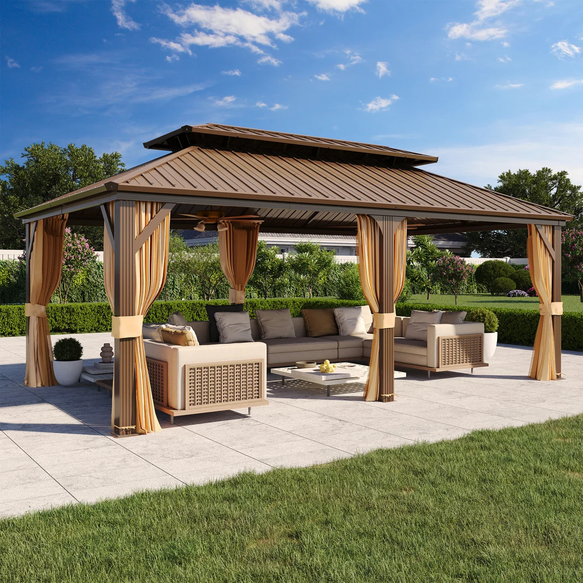 20 Ft. W x 12 Ft. D Hardtop Gazebo with Aluminum Frame, Galvanized Steel Double Roof, Permanent O... | Wayfair North America