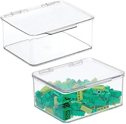 mDesign Plastic Stackable Organizer Toy Box with Attached Lid for Storage of Action Figures, Cray... | Amazon (US)