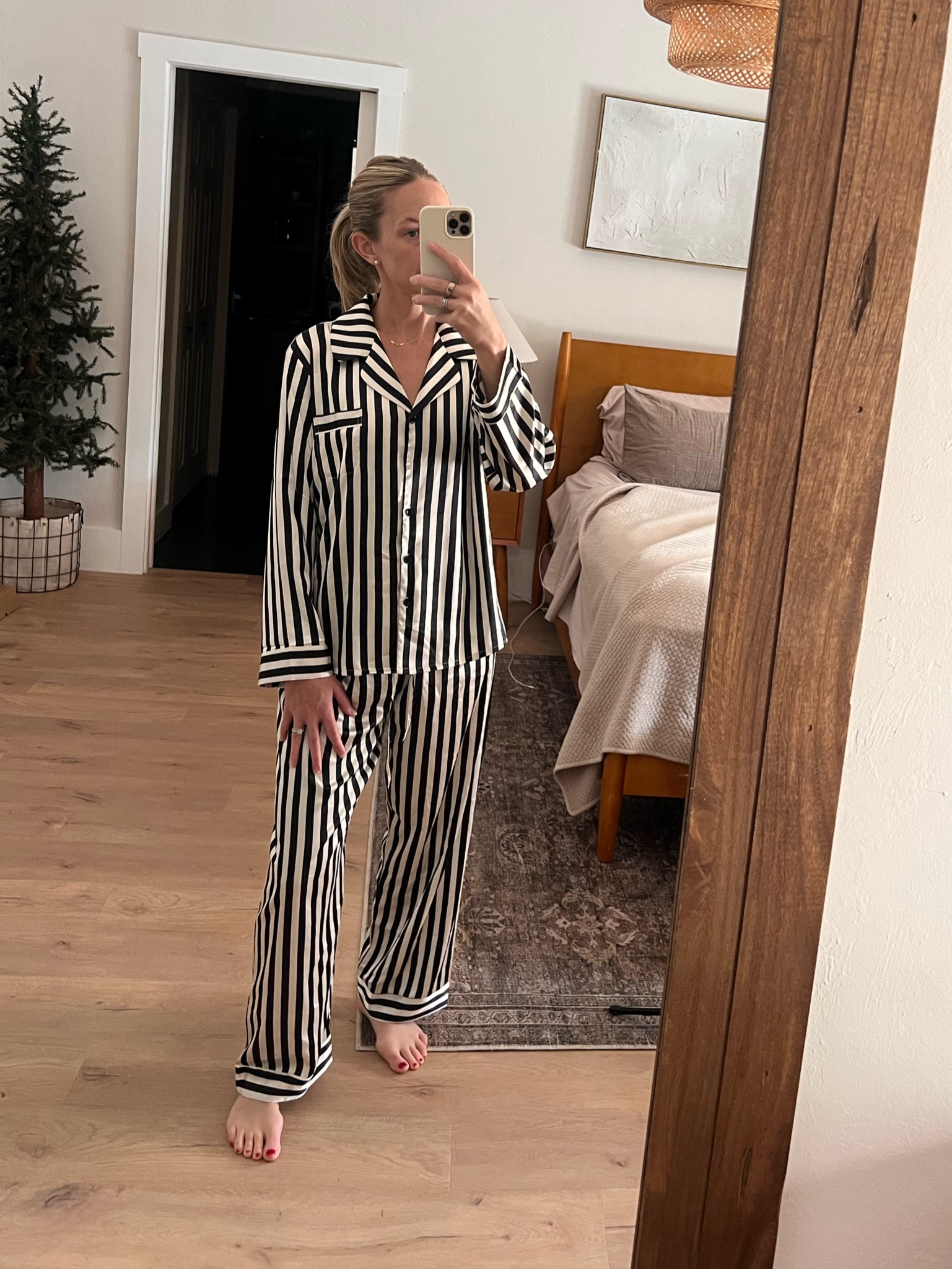 I’m obsessed with these satin PJs from @amazon. They have 9 different colors, I’m in the black + champagne. 5’6 size medium. They have red & white stripped and green & white stripped -perfect for Christmas! 

#LTKSeasonal #LTKHoliday #LTKGiftGuide