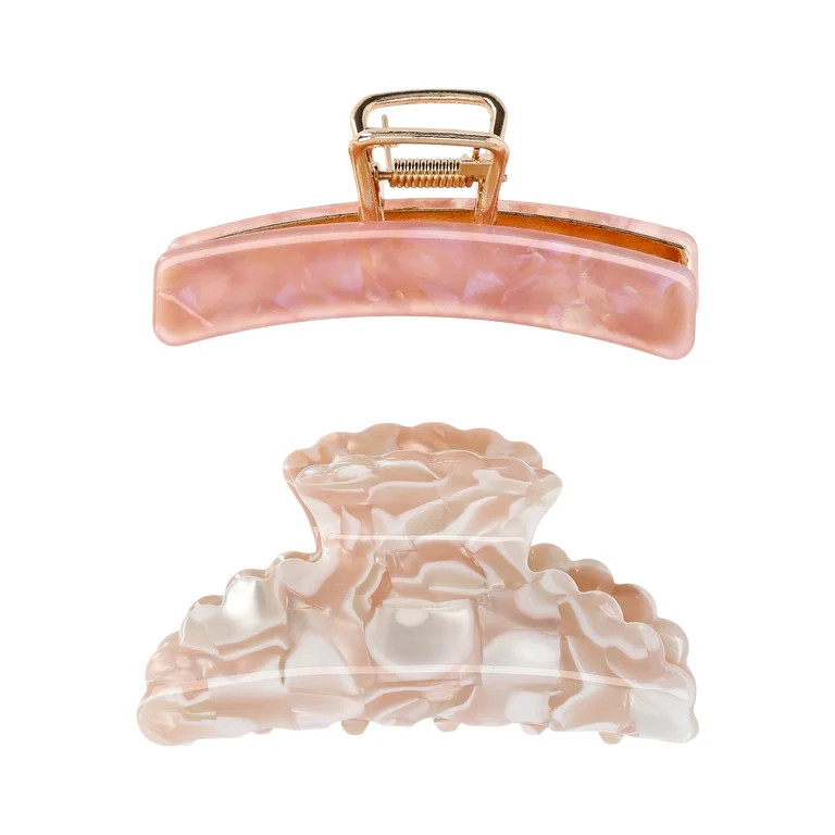 Time and Tru Women's Hair Claw Clips, 2-Pack, Pink | Walmart (US)