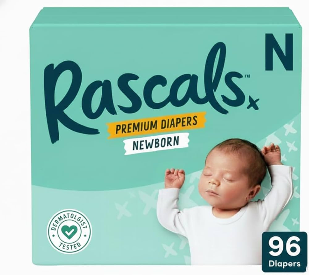 Rascals Premium Baby Diapers Size N, 96 Count, White | Amazon (US)