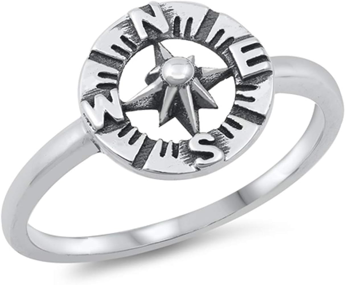 North Star Compass Ring New .925 Sterling Silver Band Sizes 4-10 | Amazon (US)