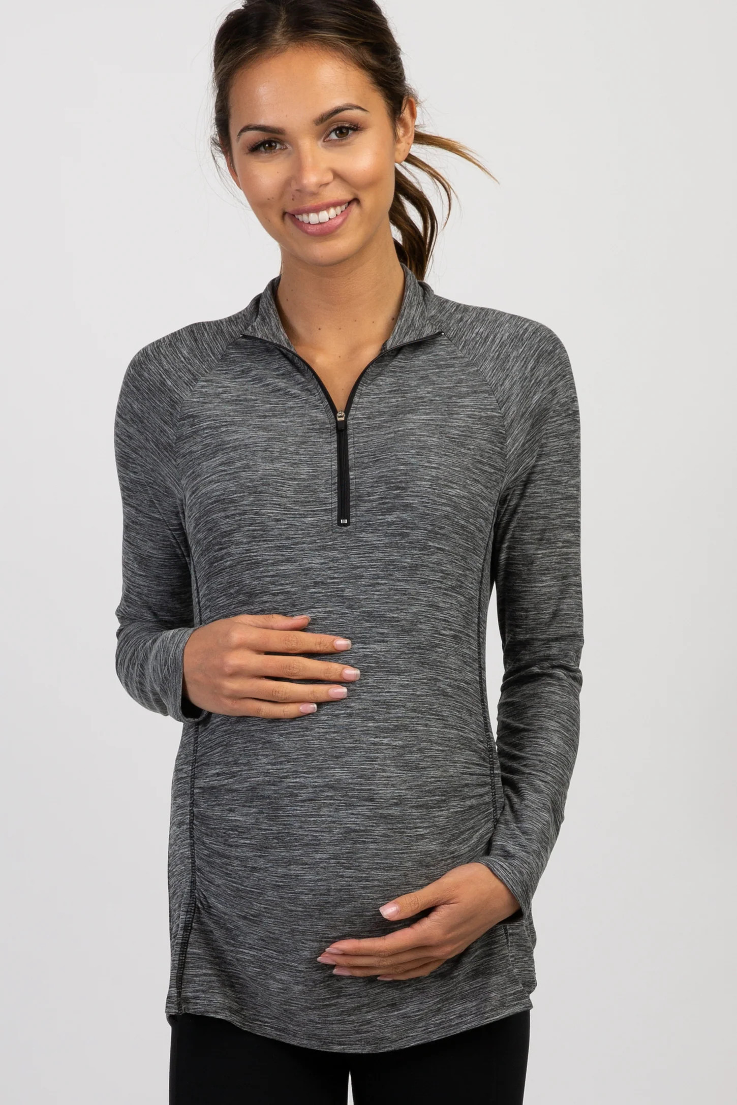 Charcoal Long Sleeve Ruched Maternity Active Top | PinkBlush Maternity