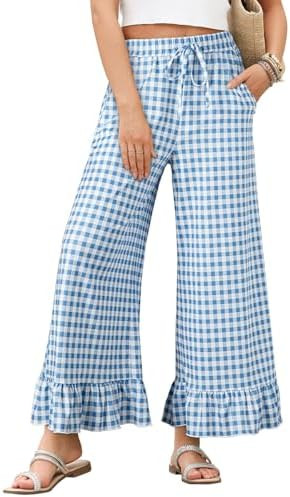 EVALESS Womens Wide Leg Ruffle Hem Palazzo Pants with Pockets | Amazon (US)