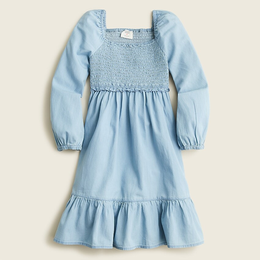 Girls' smocked dress with long sleeves in chambray | J. Crew US
