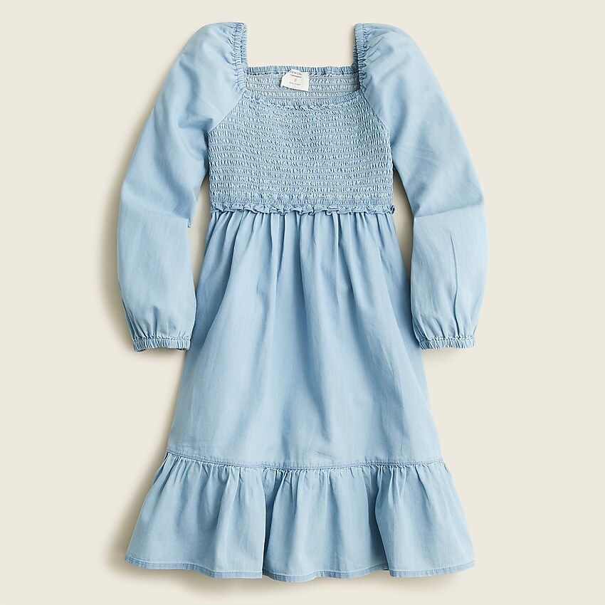 Girls' smocked dress with long sleeves in chambray | J.Crew US