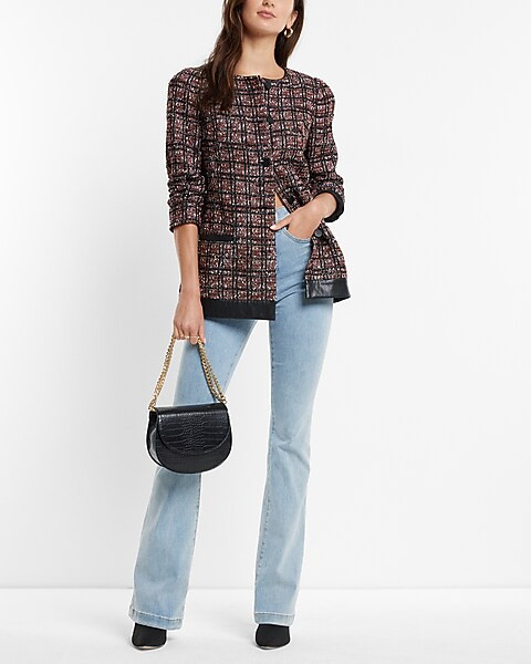 Metallic Plaid Tweed Jacket | Express