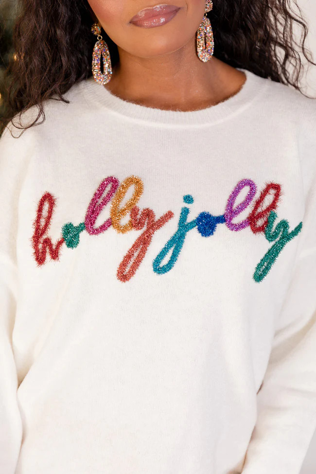 Holly Jolly Cream Multi Tinsel Sweater | Pink Lily