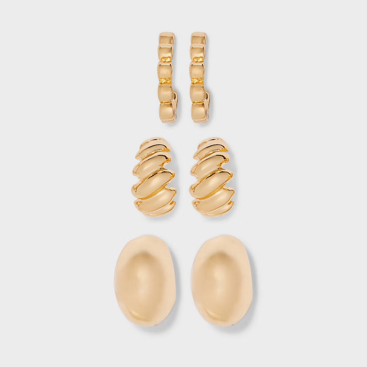 Textured Hoops Earring Set 3pc - A New Day™ Gold: Nickel-Free Metal, Post Closure | Target
