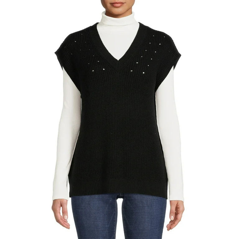 Time and Tru Women's Sweater Vest with Extended Shoulders | Walmart (US)