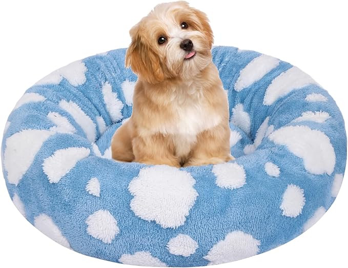 Calming Dog Bed, Fluffy Donut Dog & Cat Bed Washable, Round Anti Anxiety Small Dog Bed with Non-S... | Amazon (US)