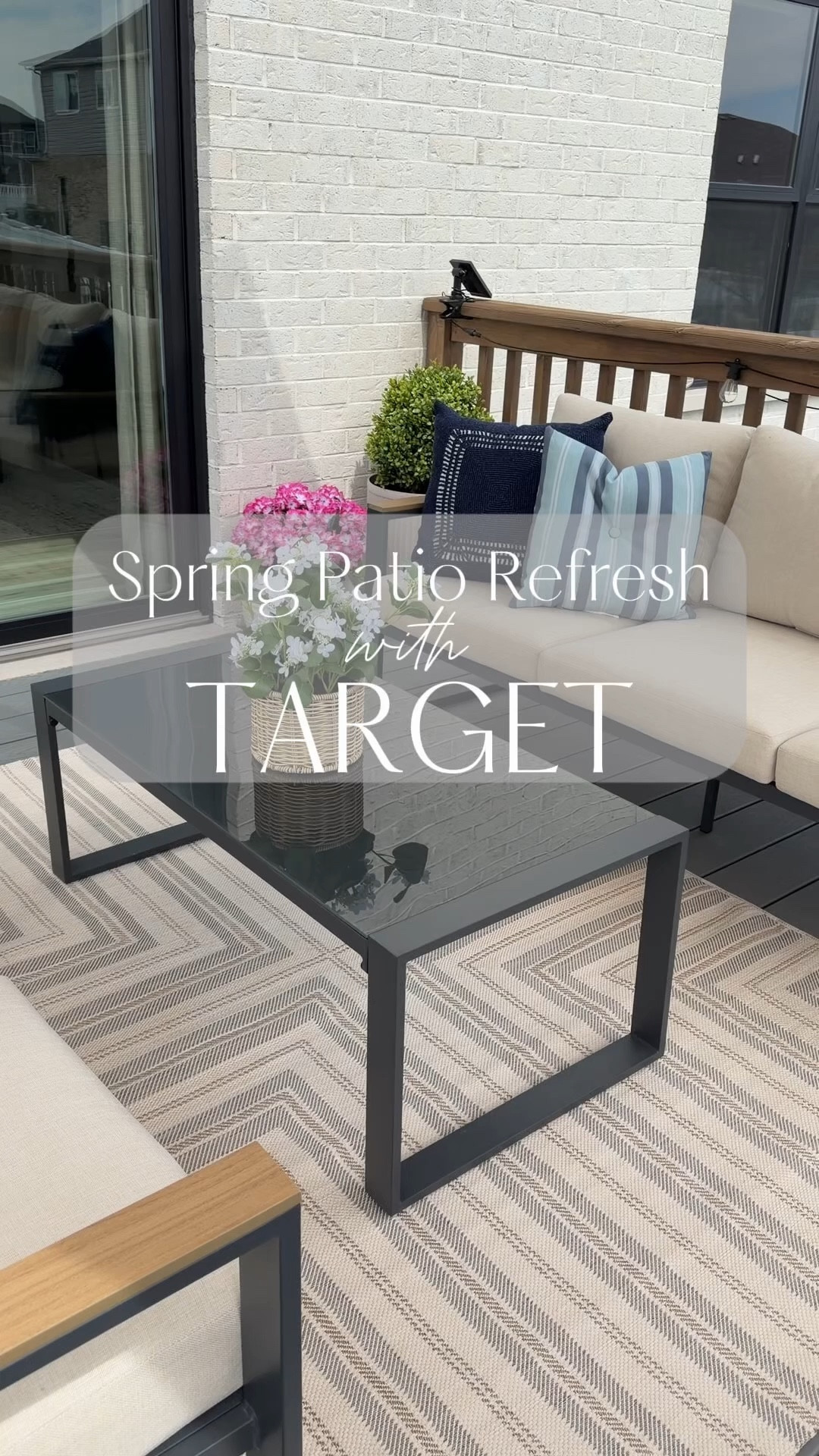 Spring patio refresh with @Target ! I’m loving the pop of blue in the outdoor pillows and their planters are always 10/10.   The rug and basket arrangement ties everything together 🌸😍 
#TargetPartner #Target

#LTKHome