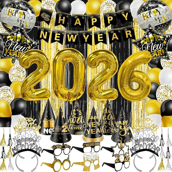 81 Pcs New Years Eve Party Supplies Happy New Year Decorations Kit Serves 12 Includes 36" Large 2... | Amazon (US)