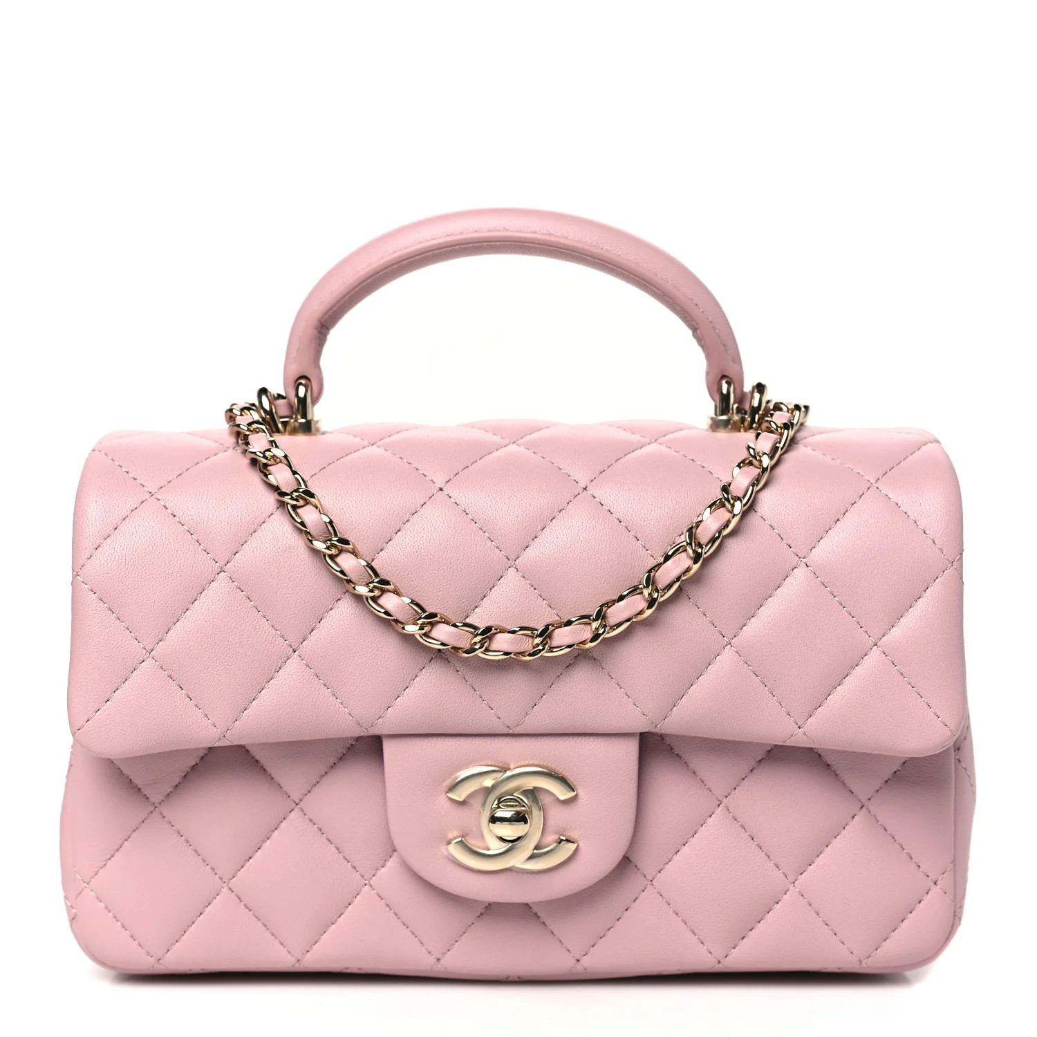 Chanel Lambskin Quilted Mini Top Handle Rectangular Flap Light Pink 1736493 | FASHIONPHILE (US)