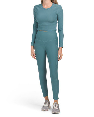 Ribbed Long Sleeve Crop Top And Leggings Set | TJ Maxx