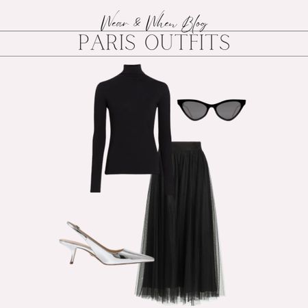 Paris outfit idea (wearing for Eiffel Tower pictures)
Black mock neck top
Tulle midi skirt
Silver heels 

#LTKstyletip #LTKSeasonal #LTKshoecrush
