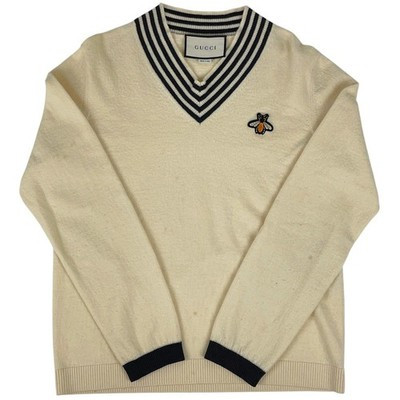 GUCCI Animalier V-neck sweater Knit Bee sweater wool Off White Women | eBay US