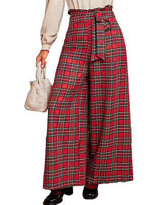 Women's Plaid High Waist Wide Leg Pants | Macy's