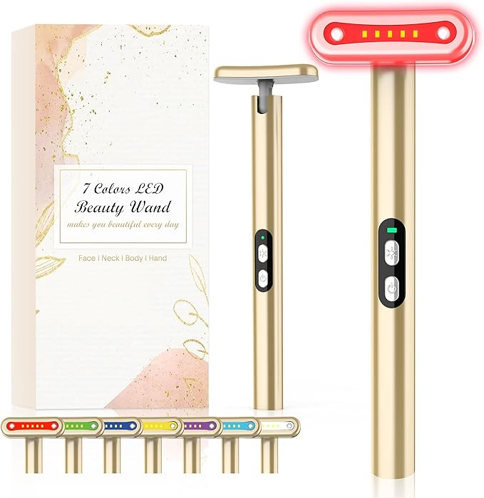 Red-Light-Therapy-Wand-for-Face, 7 Colors LED Light Therapy Wand Eye Facial Red & Blue Rejuvenati... | Amazon (US)